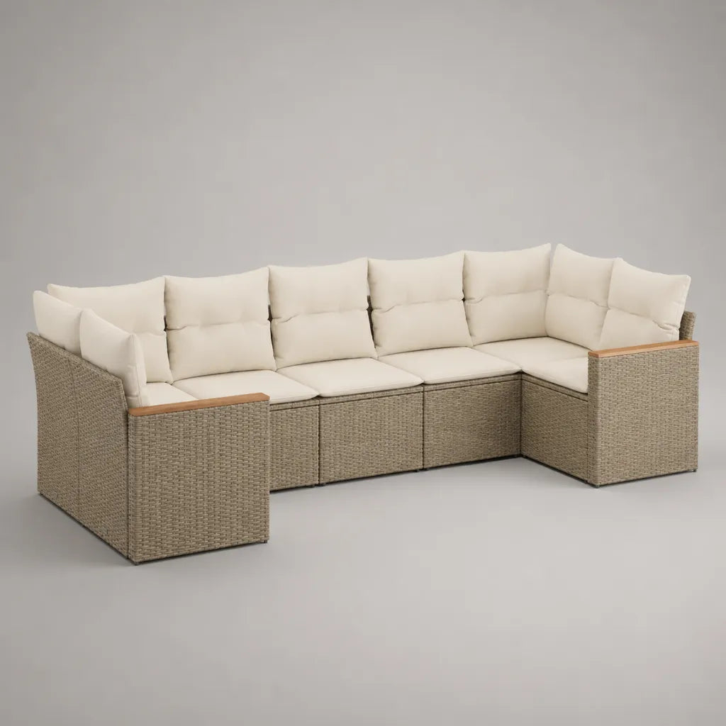 Gartensofa-Set, 6-Sitzer, U-förmig, aus PE-Polyrattan mit Stahlrahmen, Taupe, Beige und Braun, 280 × 170 × 85 cm