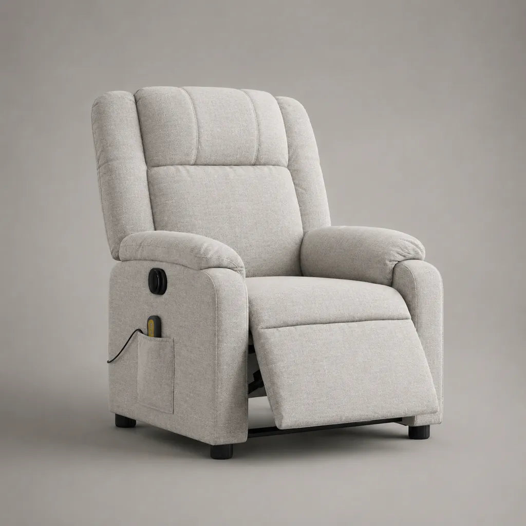 Relaxsessel Fernsehsessel mit verstellbarer Hochlehne und Fußstütze aus Polyester, Hellgrau, 86 × 90 × 105 cm