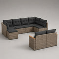9-teilige Gartenlounge für 8 Personen aus PE-Rattan und Stahl mit Polstern, Eckform, Taupe und Anthrazit, 271 × 196 × 64 cm