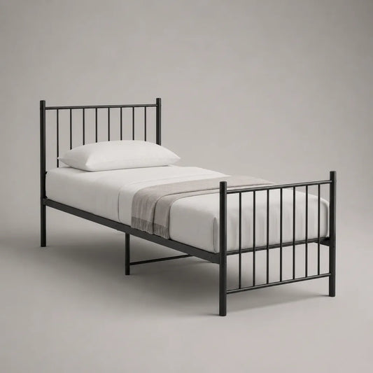 Metallbett Einzelbett, Schwarz, Liegefläche 90 × 200 cm, Gesamtmaß 208 × 96 × 100 cm
