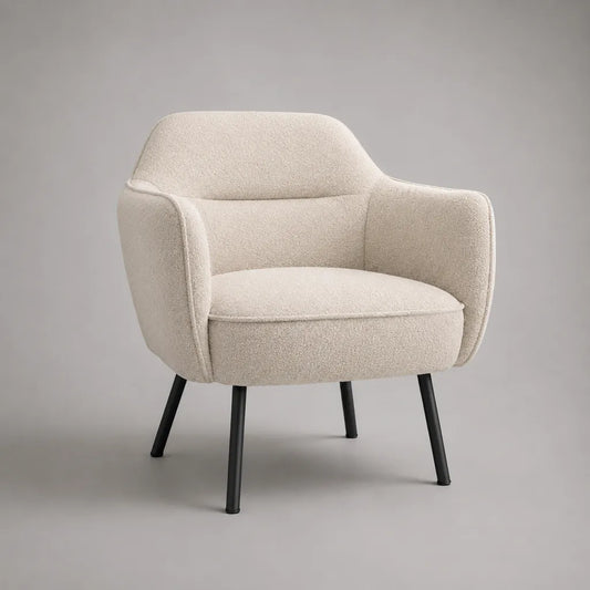 Loungesessel mit Armlehnen, Polyester-Bouclé und Stahl, Creme und Schwarz, 78 × 74 × 80 cm