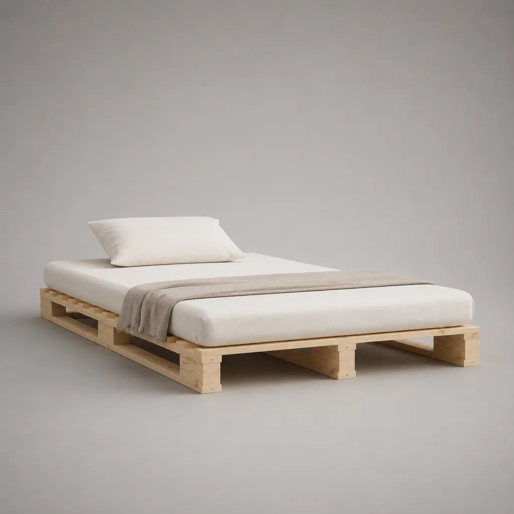 Palettenbett aus massivem Kiefernholz Natur, Liegefläche 140 x 200 cm, Gesamtmaß 160 x 220 x 25 cm