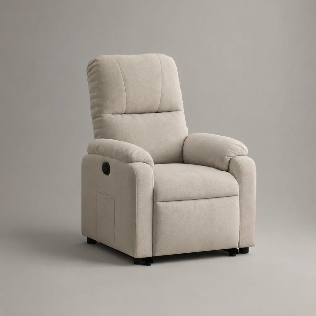 Elektrischer Relaxsessel mit Liegefunktion, Polyesterbezug, Creme, 94 × 98 × 106 cm