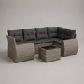 3-teiliges L-förmiges Gartensofa-Set aus PE-Rattan, Metall und Glas mit Tisch, Greige/Anthrazit/Schwarz, 228 × 178 × 80 cm
