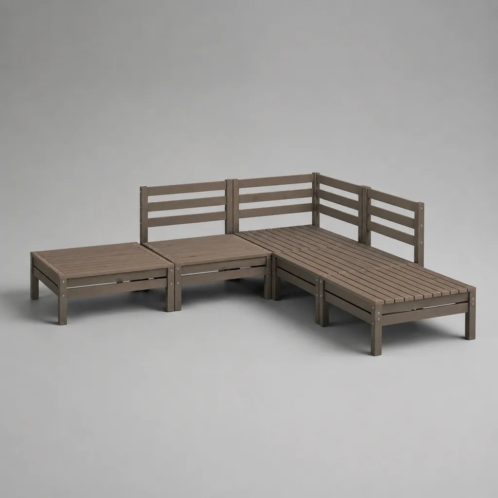 Modulares Gartensofa-Set, 3-teilig, aus massivem Akazienholz, L-Form, Graubraun, 210 × 140 × 70 cm