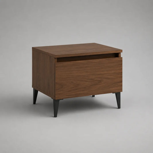 Beistelltisch aus MDF und Metall mit Schublade und Ablagefach, Walnussbraun/Schwarz, 55 × 40 × 55 cm